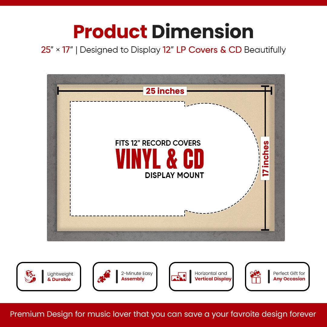 25X17" Grey Marble Modern Vinyl Record Frame With Ivory Mount For Overlapped 12" LP Cover & Disc
