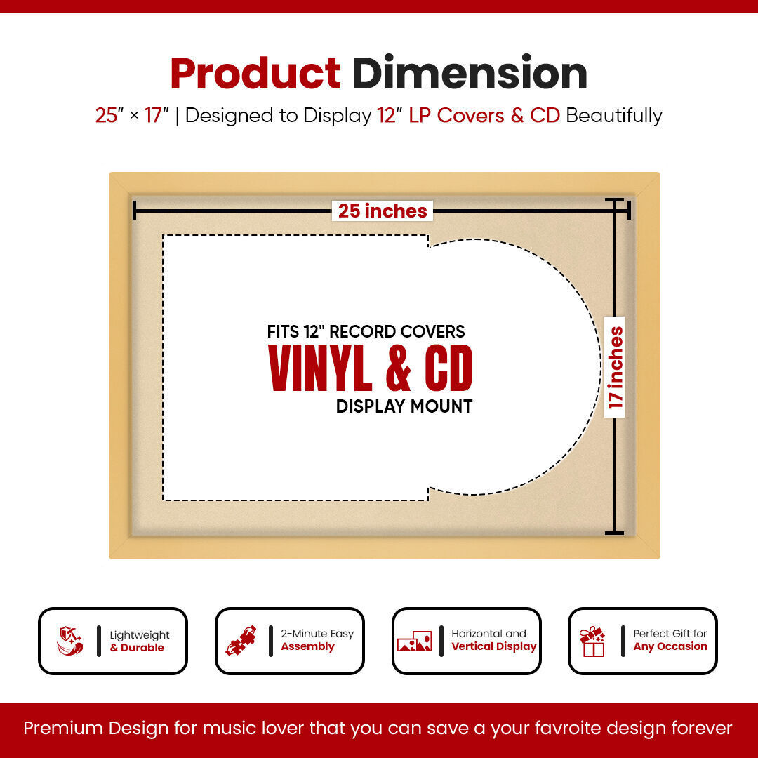 25X17" Mustard Yellow Modern Vinyl Record Frame With Ivory Mount For Overlapped 12" LP Cover & Disc - Elegant Display Design
