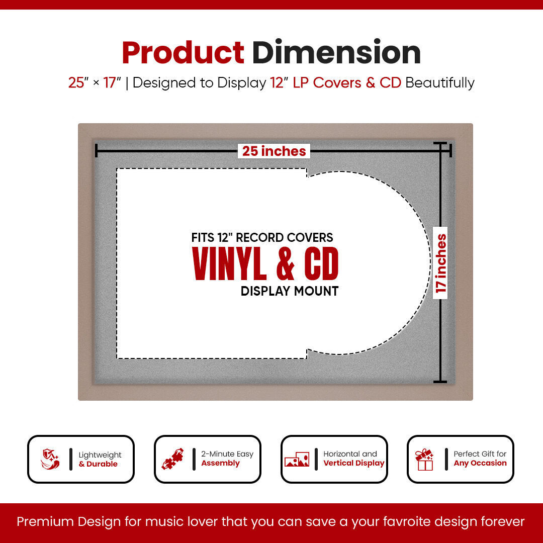 25X17" Rose Gold Modern Vinyl Record Frame With Silver Mount For Overlapped 12" LP Cover & Disc